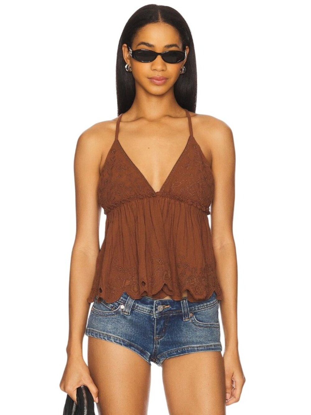 Free People Sunny Days Cami in Chocolate XLarge Womens Sleeveless Tank Top